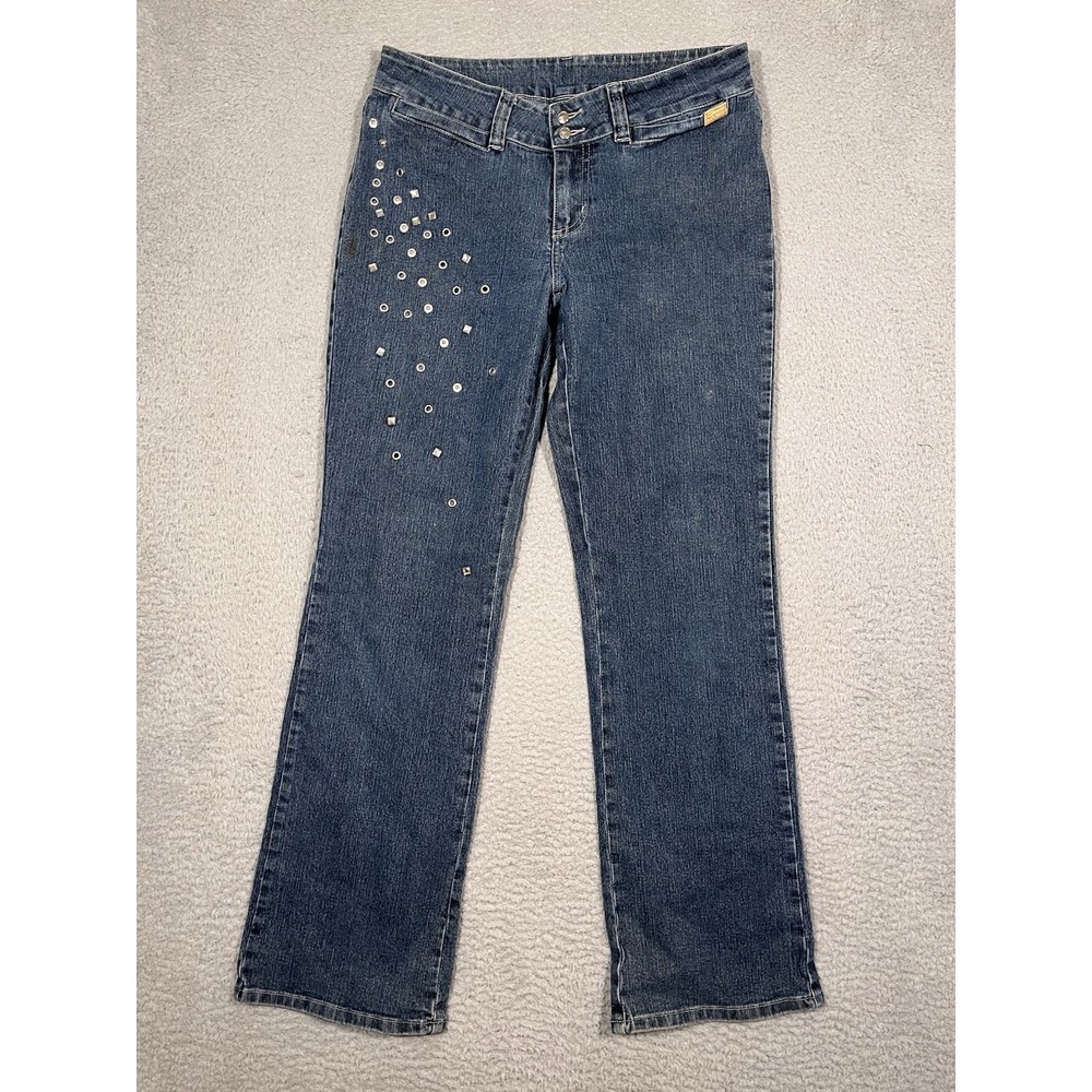 FUBU The Collection Jeans Women's 11/12 Bootcut Bejeweled Dark Wash Low Rise‎